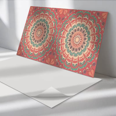 Wallfluent Vinyl Tegels - Mandalapatroon met Details Vloer Tegels PVC - 40 cm x 20 cm - Rood PVC Tegels - 10 stuks - Rechthoek PVC Tegels - Patroon Plaktegels - Zelfklevende PVC Tegels - Plaktegels Keuken en Badkamer