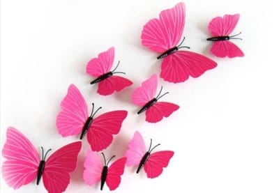 *** 24 stuks donker roze - fuchsia 3d vlinders muurdecoratie babykamer - kinderkamer - muurstickers - Stickerkamer van Hebkle® ***