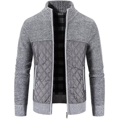 Heren Winter Verdikt Katoenen Jas Grote Maat Lange Mouw Rits Gebreide Jas Staande Kraag Casual Trui 4XL black