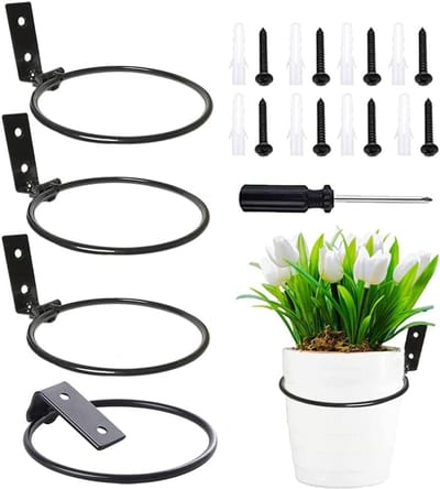 Opvouwbare metalen bloempotstandaard, 4 stuks, wandbevestiging, voor planten, inklapbare wandhouder (L)