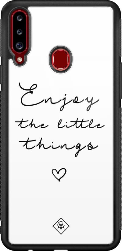 Casimoda® hoesje - Geschikt voor Samsung Galaxy A20s - Enjoy Life - Luxe Hard Case Zwart - Backcover telefoonhoesje - Wit