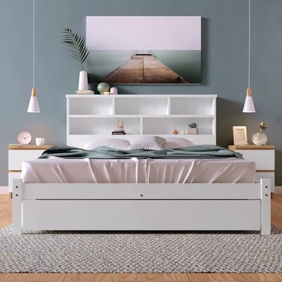 Houten Eenpersoonsbed met Opberglades en Lattenbodem Wit 140x200 cm