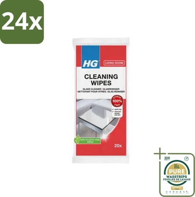 HG - Woonkamer - Glasreinigingsdoekjes - Reinigt Streeploos - 20 Doekjes - Voordeelverpakking - 24 stuks - Spiegelreiniger - Schoonmaakdoekjes