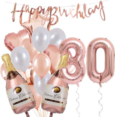 30 Jaar Verjaardag Cijferballon 30 - Feestpakket Snoes Ballonnen Pop The Bottles - Rose White Versiering