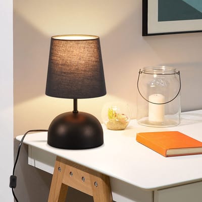 NETTLIFE Tafellamp - Ø 14cm - 1xE14 - Zwart - modern - Metaal en Stof - Nachtlamp met kabel - Slaapkamer lamp - voor Woonkamer Kantoor Venster Hotel - Zonder lichtbron