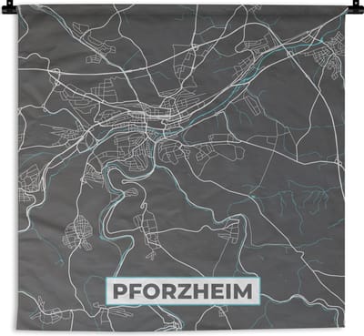 Wandkleed - Wanddoek - Duitsland – Blauw – Pforzheim – Stadskaart – Kaart – Plattegrond - 180x180 cm - Wandtapijt