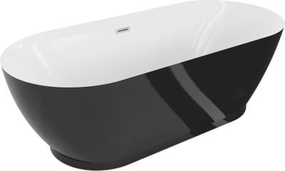 Mexen Roxy vrijstaande badkuip 180 x 85 , wit/zwart, overloop geborsteld nikkel - 51201808575-97
