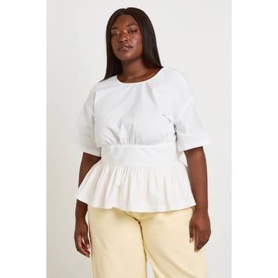 boohoo Dames Plus Peplum Top Met Getailleerd Middel Detail | Wit | Maat: 44