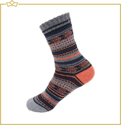 ATTREZZO® Huissokken - Noorse Sokken - Wintersokken - maat 43/46 - Donkerblauw/Oranje