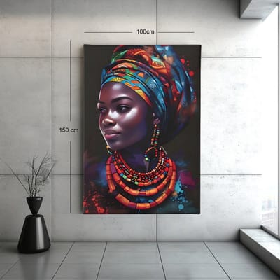 Canvas Schilderij - Afrikaanse Vrouw - Portret - Wanddecoratie - 60x40x2 m