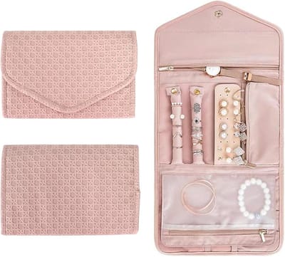 Draagbare en Waterdichte Sieraden Organizer voor Reizen, Grote Opbergtas voor Kettingen, Armbanden en Oorbellen - Perfect Cadeau voor Vrouwen en Meisjes, Roze