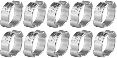 Dailygoods - dubbeloor slangklemmen, 10 stuks twee-oor slangklemmen van roestvrij staal, 2-oor slangklem assortiment voor siliconen of rubberen slangen van brandstofbenzine aan auto's (13-15mm)