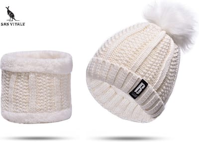 San Vitale® - Muts - Set met Col - Dikste kwaliteit - 200+ gram - Muts Dames - Wintermuts - Wit