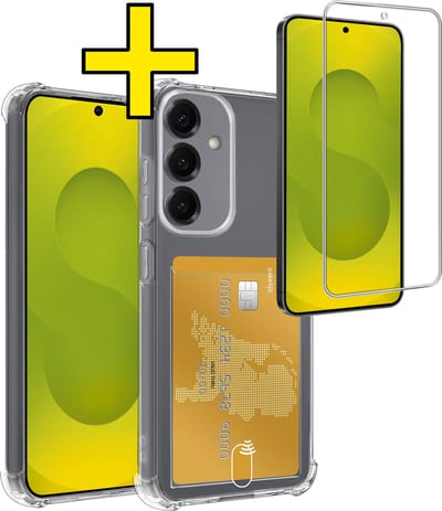 Hoesje - Geschikt voor Samsung Galaxy S25 FE - Met Screenprotector - En Pashouder - En Kaarthouder - Telefoon Hoes Shockproof - Siliconen Case - Back Cover - Shock Proof - Pasjes Houder - Telefoonhoesjes - Transparant
