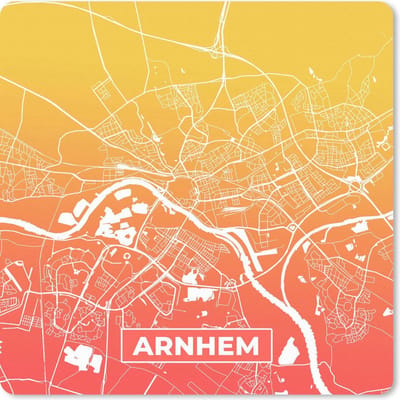 Muismat 20x20 cm - Mousepad Stadskaart - Arnhem - Oranje - Geel - Muismatten