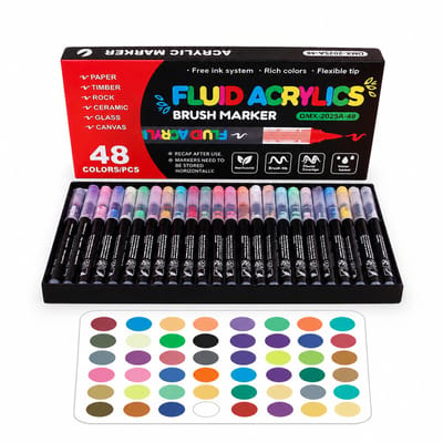 Acrylmarkers - set van 48 kleuren - direct vloeibare inkt en zachte punt - doosverpakking