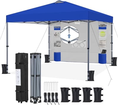 Vouwpaviljoen 3x3 m tuinpaviljoen met zijwand - Verstelbare hoogte 171-266 cm - Waterdicht partytent pop-up paviljoen met opbergtas - Zonwering en windbescherming voor tuin, feest en camping