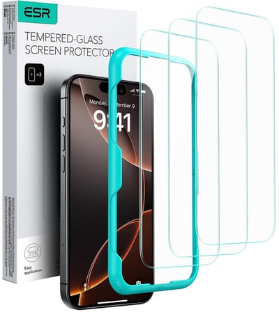 ESR Screen Protector Geschikt voor Apple iPhone 17 / 16 Pro - Tempered Glass met Montageframe - Krasbestendig - Gemakkelijke Installatie - (3-Pack)
