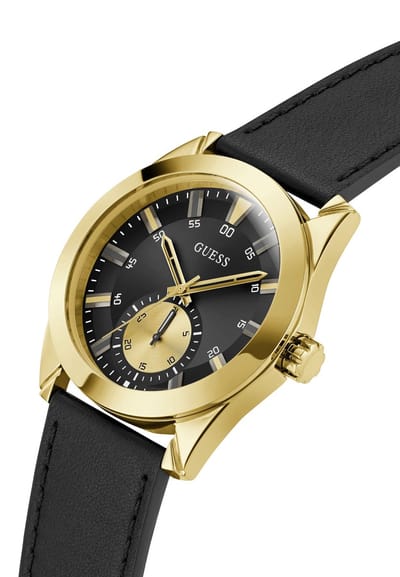 Guess Greyson Multifunctioneel Horloge Zwart Kast Gemaakt Van 100% Roestvrij Staal En Een Armband Van 100% Echt Leer 44 GW0793G1, GW0793G2, GW0793G3