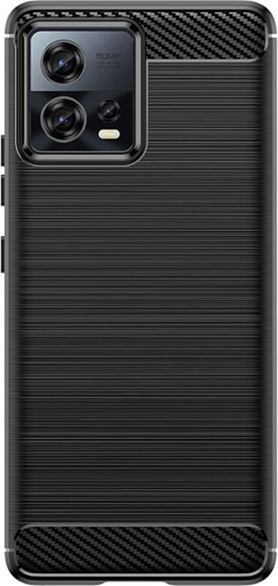 MobyDefend Hoesje - Geschikt voor Motorola Edge 30 Fusion - TPU Backcover - Geborstelde Metaal & Carbon-Look - Zwart