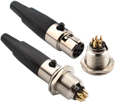 Dailygoody - Mini 6-polige XLR-aansluitingen - Microfoonkabelstekker - Zwart en zilver - Audiobus solderaansluiting - Geschikt voor headset-microfoons.