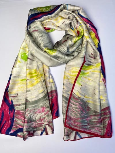 Vincent van Gogh, De Sterrennacht in 5 kleuren 30% zijde met 70% viscose glad materiaal