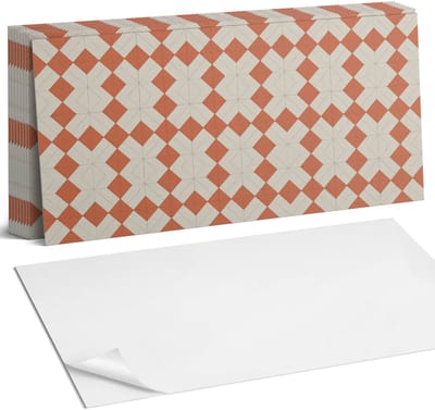 Coloray Plaktegels - Ruitpatroon in een raster Zelfklevende Wandtegels - 40 cm x 20 cm - Oranje Plaktegels - 10 stuks - Rechthoek PVC Tegels - Plaktegels Badkamer - Vloertegels Zelfklevend - Vinyl Tegels Zelfklevend - Portugese Tegels
