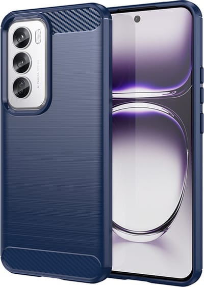 MobyDefend Hoesje - Geschikt voor Oppo Reno12 - TPU Backcover - Geborstelde Metaal & Carbon-Look - Blauw