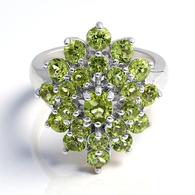 Cavill - Zilveren Ring met Peridoot 3,339 ct - 925 Sterling Zilver - Florale Ovale en Ronde Edelstenen - Elegante Groene Prong Zetting - Maat 17-20