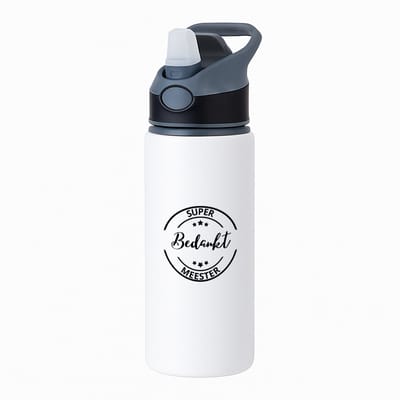 Hacebo® - Super bedankt meester waterfles met rietje zwart - Meester - een meester - school - verjaardagscadeau - afscheidscadeau - kado - gift - water fles - 650ML