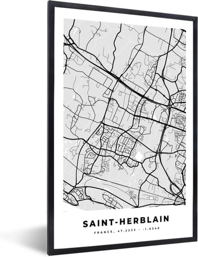 Fotolijst incl. Poster - Stadskaart - Frankrijk - Kaart - Saint-Herblain - Plattegrond - 40x60 cm - Posterlijst