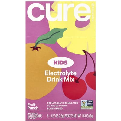 Cure Hydration, Enfants, Mélange de boisson électrolytique, Punch aux fruits, 6 sachets, 0,27 oz (7.6 g) chaque