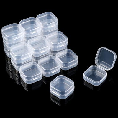 Kleine doorzichtige kunststof dozen - 20 stuks, mini opbergdozen met deksel, vierkante juwelendozen