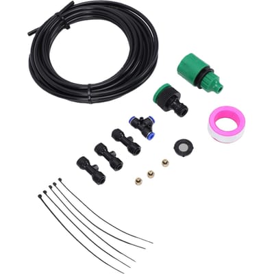 Kit de Brumisation pour Ventilateur Tuyau de Brume en PE Anti-fuite Kit de Pulvérisation Brumisateur d'Eau avec 3 Buses en Laiton pour Patio Cour Arrière Refroidissement Extérieur