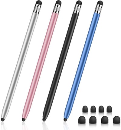 GELLDG 4 Stuks Tablet Stylus - 2-in-1 Dubbelkop Ontwerp - Draadloos - Metallisch - Geschikt voor Alle Tablets/Smartphones - 14x8cm