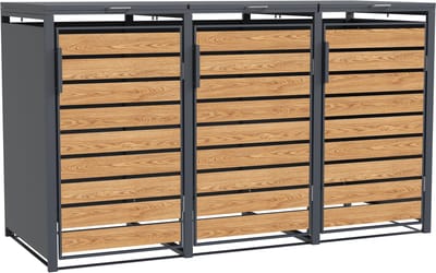 Viking Choice - Container ombouw / kliko ombouw - voor 3 containers - 198,5x80x116cm - antraciet, houtlook