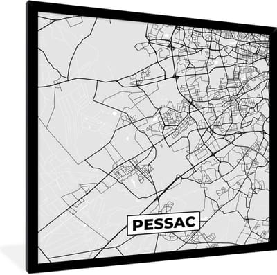 Fotolijst incl. Poster - Frankrijk - Pessac - Stadskaart - Plattegrond - Kaart - 40x40 cm - Posterlijst