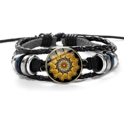 Bracelet vintage scarabée égyptien symbole de force Égypte antique punk bracelets en cuir noir tissé bracelets à boutons en verre black