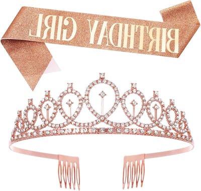 Rhinestone Tiara en Glanzende Verjaardagssjerp voor Meisjes, Feestdecoraties en Haaraccessoires voor een Onvergetelijke Verjaardag