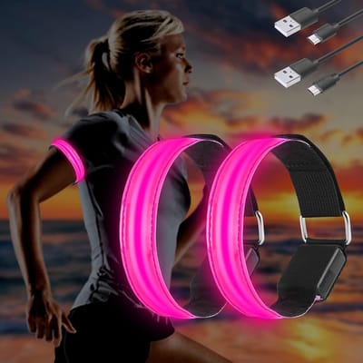 Led-armband, USB, 2 stuks, reflecterende ledband, lichtband, voor kinderen, reflecterende band, licht voor joggen, hardlopen, sport Roze
