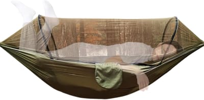 Hangmat met Net - Kampeer Schuilplaats - Outdoor Ontspanning - Automatische Opzet - 2.7 x 1.5 Meter - Legergroen