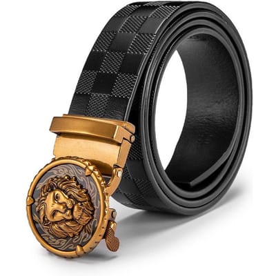Toplaag Echt Leer Herenriem Leeuwenkop Automatische Gesp Riem Koeienhuid Antiek Casual Broek black