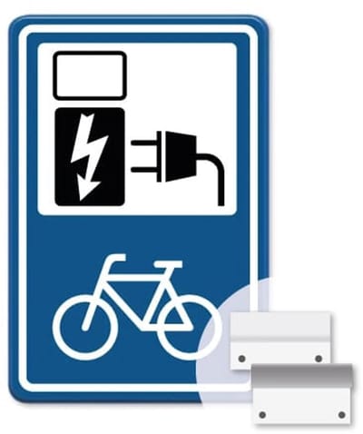 Bord oplaadpunt fietsen - blauw - Weerbestendig Aluminium - 40x60 cm - Bevestiging: Met muur-/ wandmontage beugels