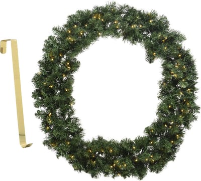 Kerstkrans - met verlichting - 60 cm- kunststof - incl. deurhanger