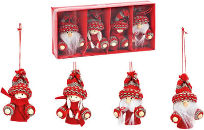 12x stuks kunststof kersthangers kerstpoppetjes/kerstmannetjes 8 cm kerstornamenten - Kerstversiering ornamenten