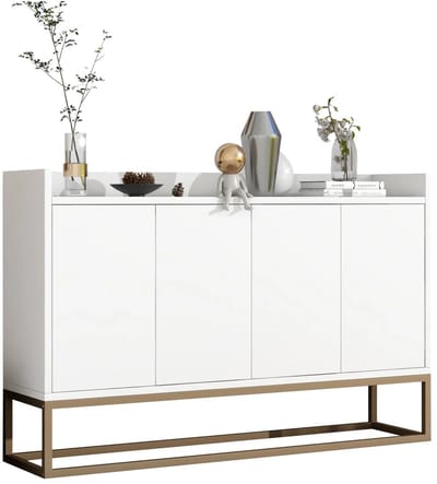 ITRONIQ Dressoir Wit - Moderne Dressoirkast Met 4 Deuren - Greeploze Buffetkast Voor Woonkamer en Eetkamer - Stijlvol - 120 CM