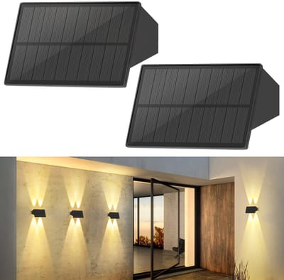 NETTLIFE Solar Wandlamp Buiten - 2 Stuks - Zwart - 3000K Warm Wit Licht - Zonne-energie - Up & Down Tuinverlichting - 1.5W - voor hek | tuin