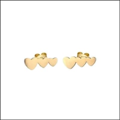 Aramat Jewels | Oorbellen | RVS Oorstekers met 3 Hartjes Zilverkleur - Romantische Studs | Goudkleurig-11x4mm | |11mm | Staal | Volwassenen, Kinderen | Verkleurd niet