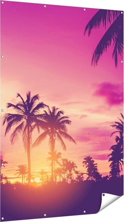 Gards Tuinposter Tropische Palmbomen met Zonsondergang - 120x180 cm - Tuindoek - Tuindecoratie - Wanddecoratie buiten - Tuinschilderij