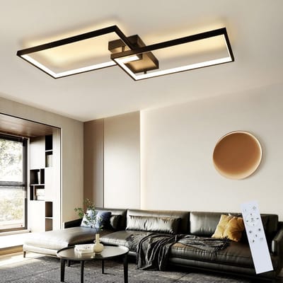 NETTLIFE Plafondlamp LED - 80cm - Dimbaar - 2-Lichts - Zwart - met Afstandsbediening - rechthoekig - Moderne Plafondverlichting - Metaal - voor Slaapkamer | Keuken | Eetkamer - 48W